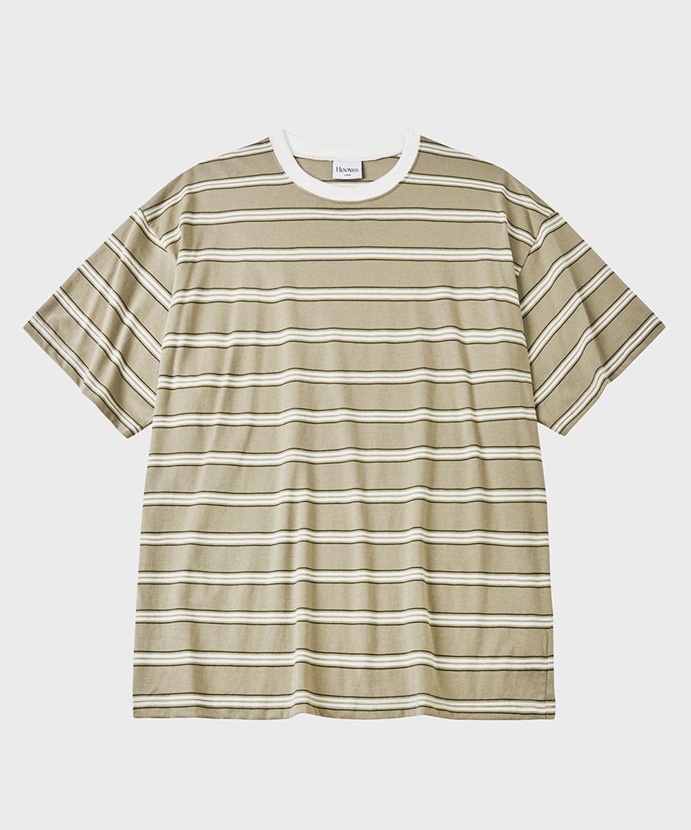 Whoops Border Stripe Short Sleeve T-Shirt [Khaki] Khaki/Xl