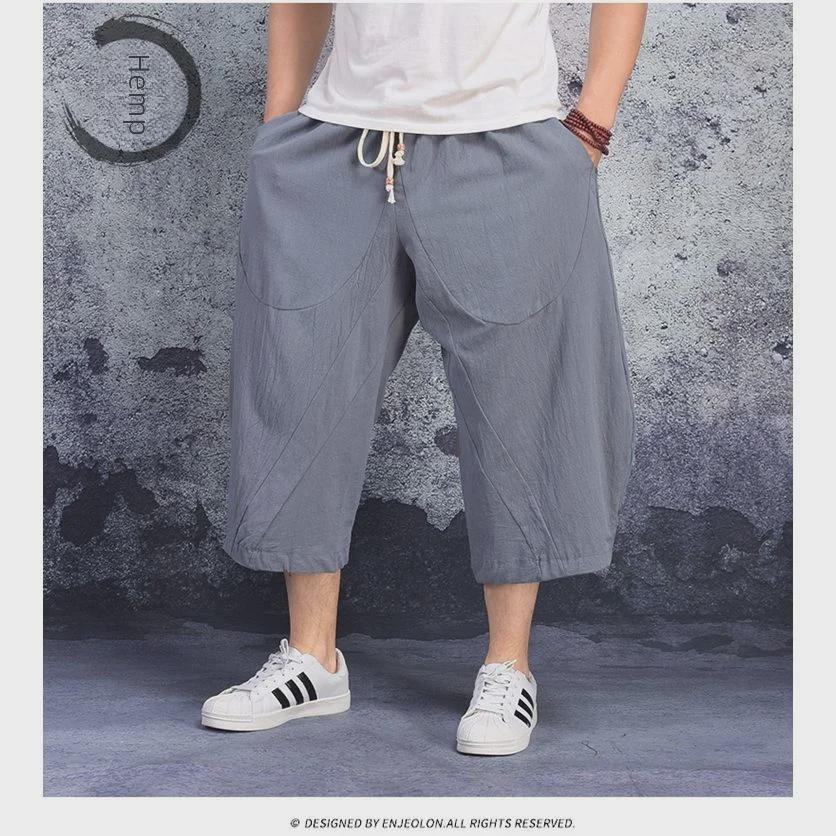 Men's Plus Size Cotton Linen Harem Capris: Lightweight, Loose-Fit Casual Pants