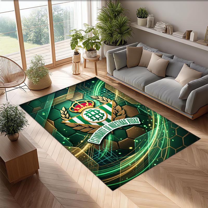 Real Betis Football Print Crystal Velvet Rug, Comfortable Water Absorbent Non Slip Indoor Floor Carpet