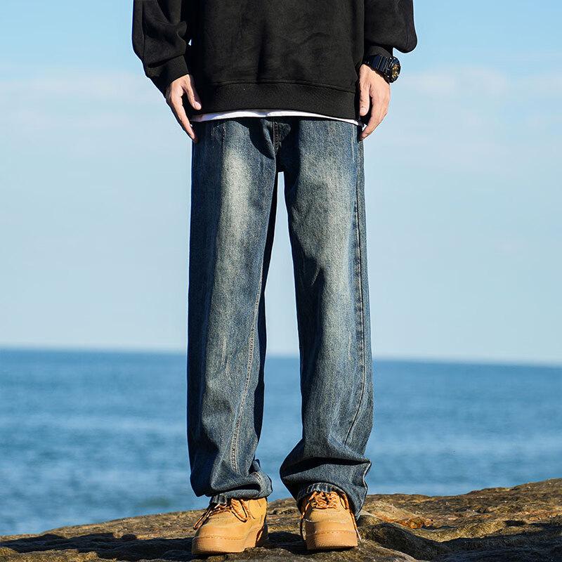 SWAMP AREA Men's Vintage Washed Loose Fit Straight Leg Jeans