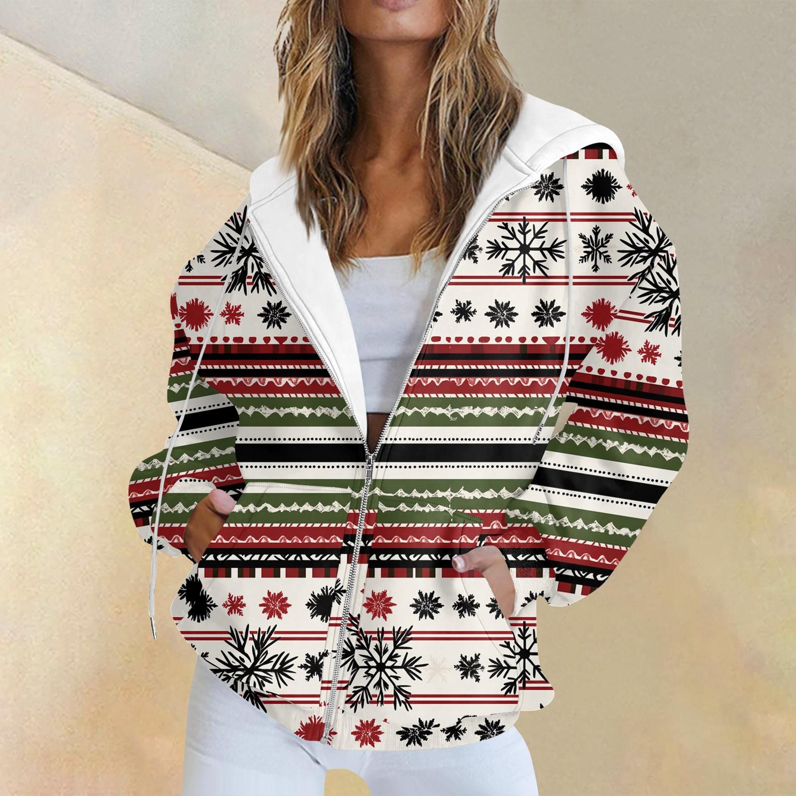 

Женская повседневная рождественская печатная толстовка на осень и зиму с длинными рукавами и карманом на молнии с капюшоном XL розовый