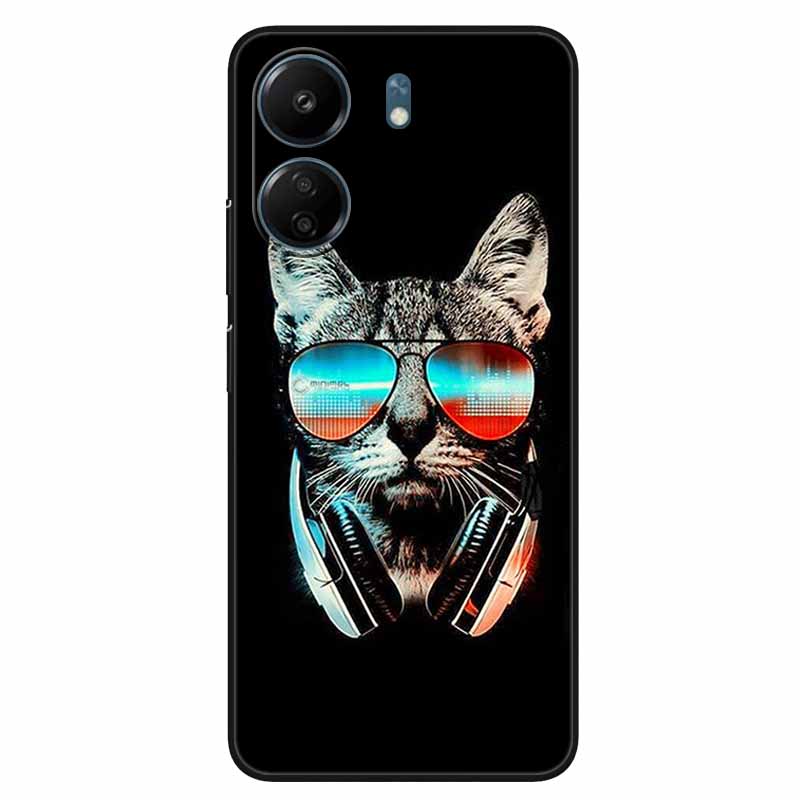 For Xiaomi Redmi 13C 4G Case Animals Painted Black Bumper Silicon TPU Coque for Redmi13C 4G 13 C Shockproof Covers Wolf Soft Bag