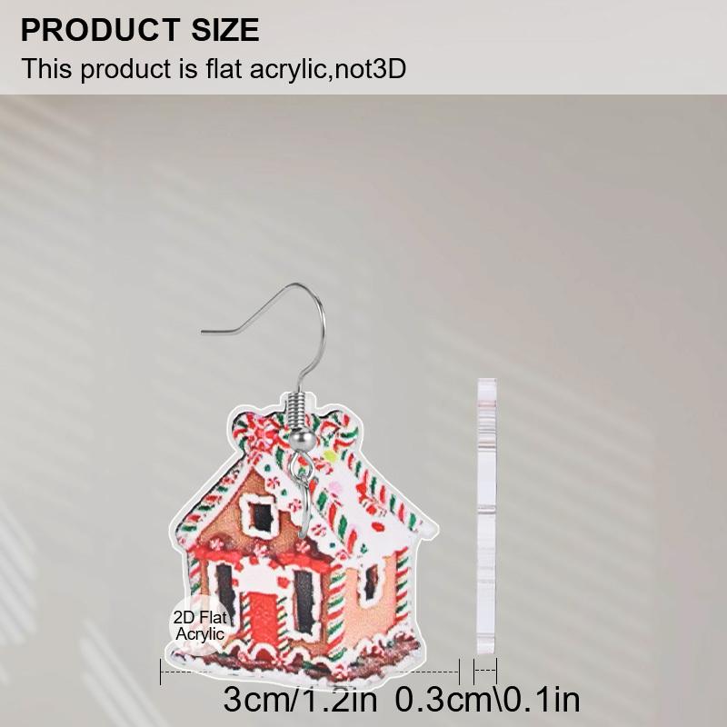 2D Flat Candy Cane House Dangle Earrings, Lightweight Acrylic Material, Suitable for Women, Ideal for Party Gifts, Jewelry, and Christmas Gifts.