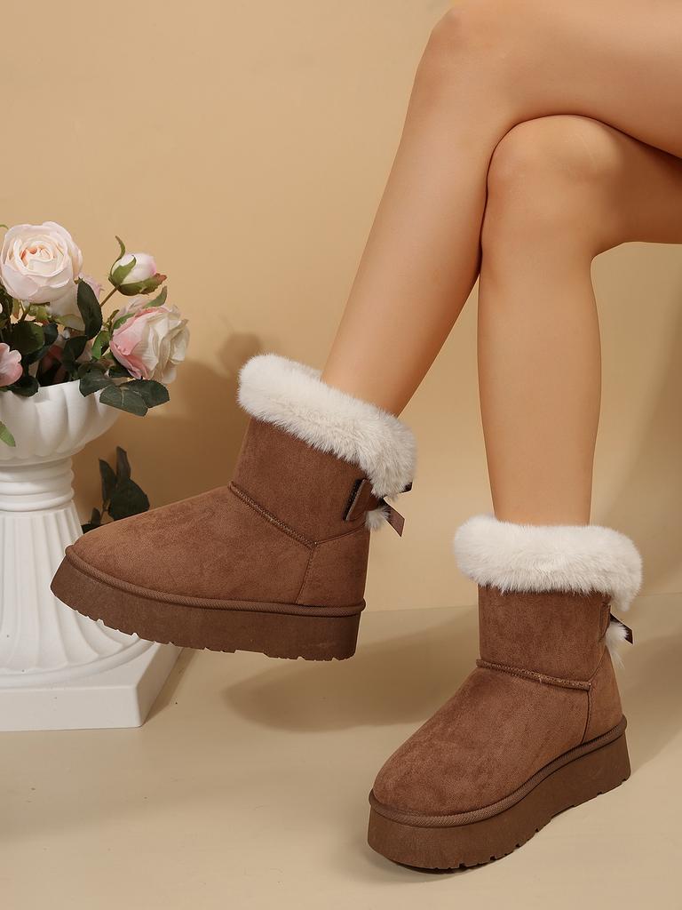 2025 Winter New Snow Cotton Boots Women's Platform Bow Casual Fleece Thickened Warm and Non-slip Cotton Boots