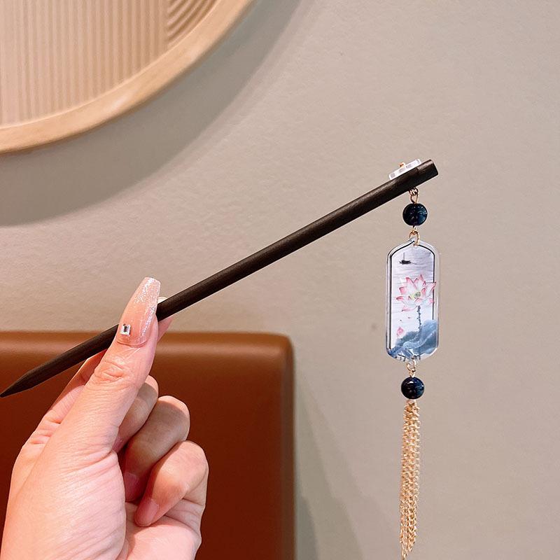 Exquisite Flower Tassel Wooden Hairpin Retro Chinese Style Handmade Floral Hair Stick Vintage Girls Women Hanfu Hair Accessories