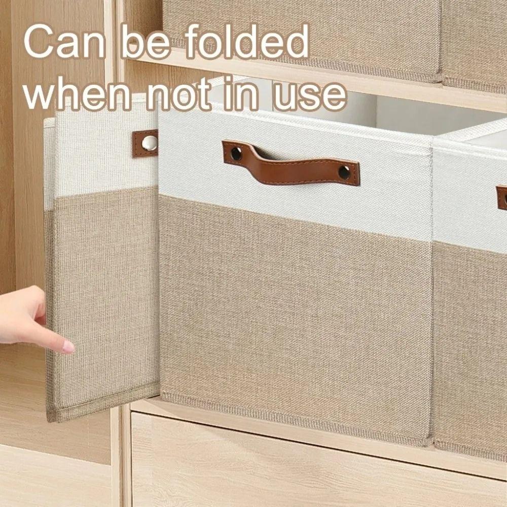 Foldable Linen Fabric Storage Basket Large Capacity Toys Sorting Box Clothes Storage Bin  Key