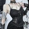 Damen Gothic Spitzen Cami Top Abnehmbarer Kettenriemen Sexy Slim Fit Mesh-Einsatz Dunkler Stil Ärmellose Weste Für Alle Jahreszeiten