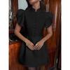 2026 Summer Stand Collar Puff Sleeve High Waist Dress for Women – Trendy European & American Style