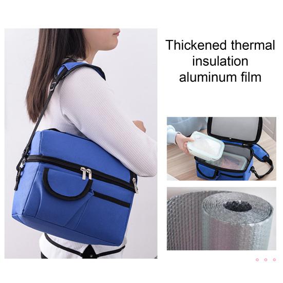 Water Repellent Picnic Bag Insulated Double Layer Lunch with Shoulder Strap, Durable Oxford Cloth Large Portable Thermal Meal Tote Capacity Container,