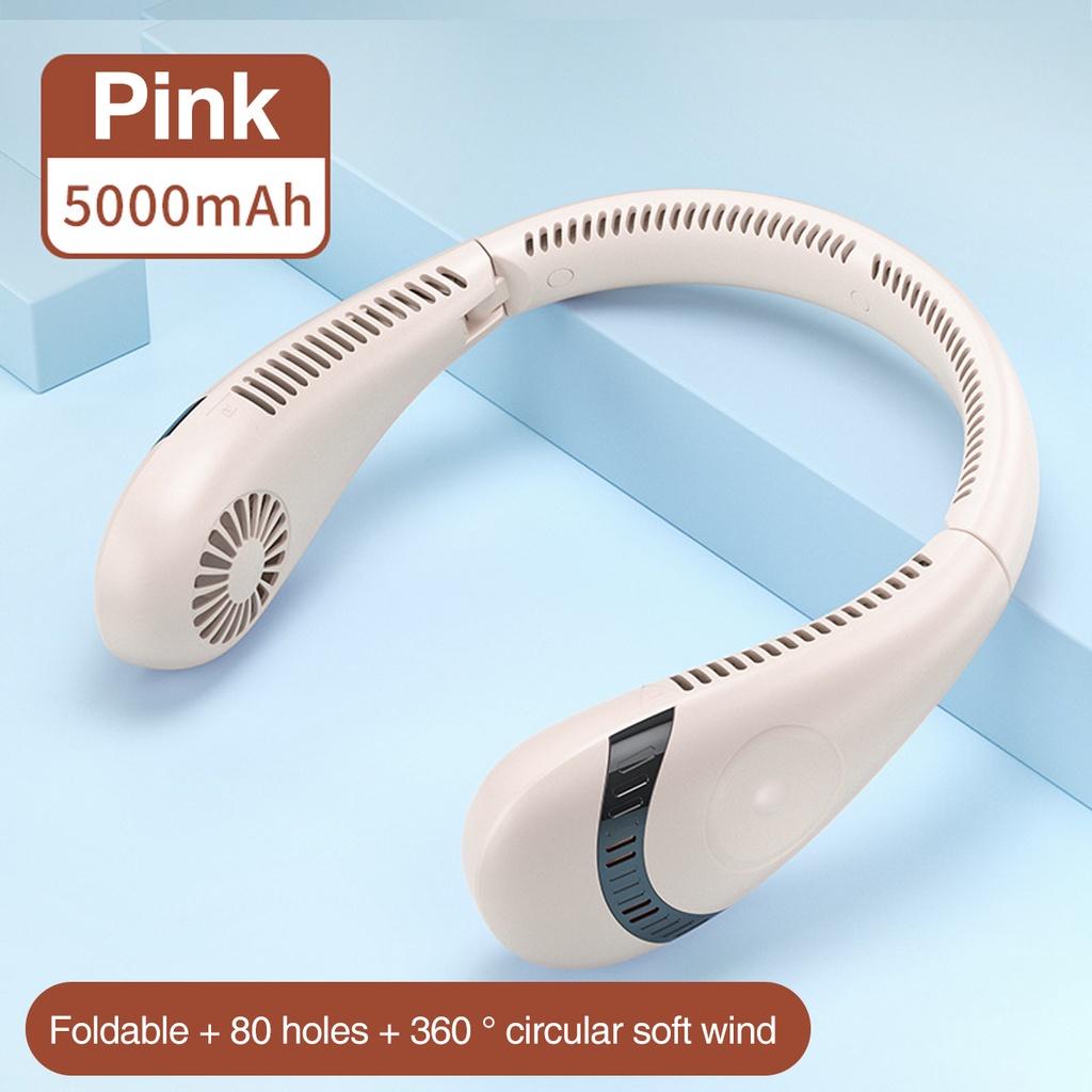 5000mAh Portable Folding Bladeless Hanging Neck Fan Outdoor Sports Ventilador Wireless Fan USB Rechargeable Mini Cooling Fan