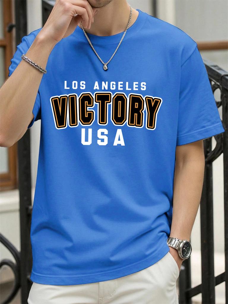 Victory Usa Los Angeles Print Men TShirts Cotton AllMatch T Shirt Comfortable Crewneck Tops Loose Unisex Summer Clothes