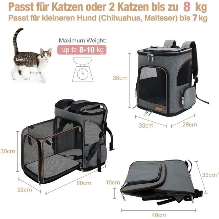 Sac à dos extensible - lekesky - gris - 3 entrées - pliable - pour chats et petits chiens