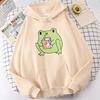 Cute Strawberry Milk Frog Metal Print Male Sweatshirt Fashion Hooded Oversized Casual Hoodies Autumn  Soft Streetwear