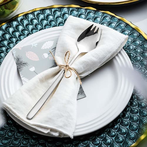 YFWOOD Spoons, Set of 3, 18.8cm, Stainless Steel Spoons, Curry Spoon, Fork Spoon, Mirror Finish, Salad Spoon, Simple Lunch Spoon, Suitable for Home, B