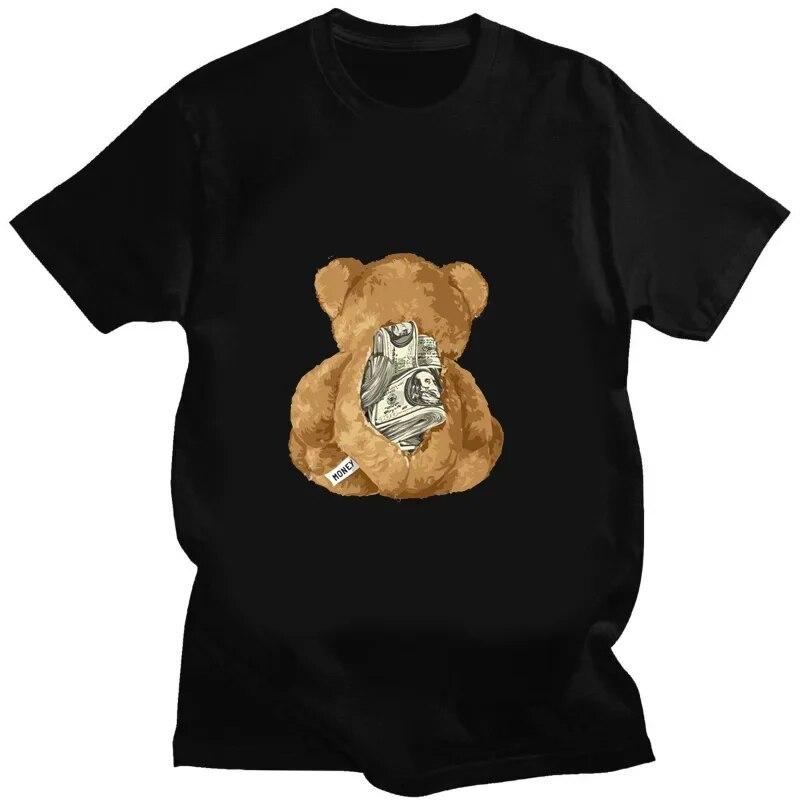 Tricou cu imprimeu cu ursuleț de pluș cu bani Tricou unisex pentru femei.