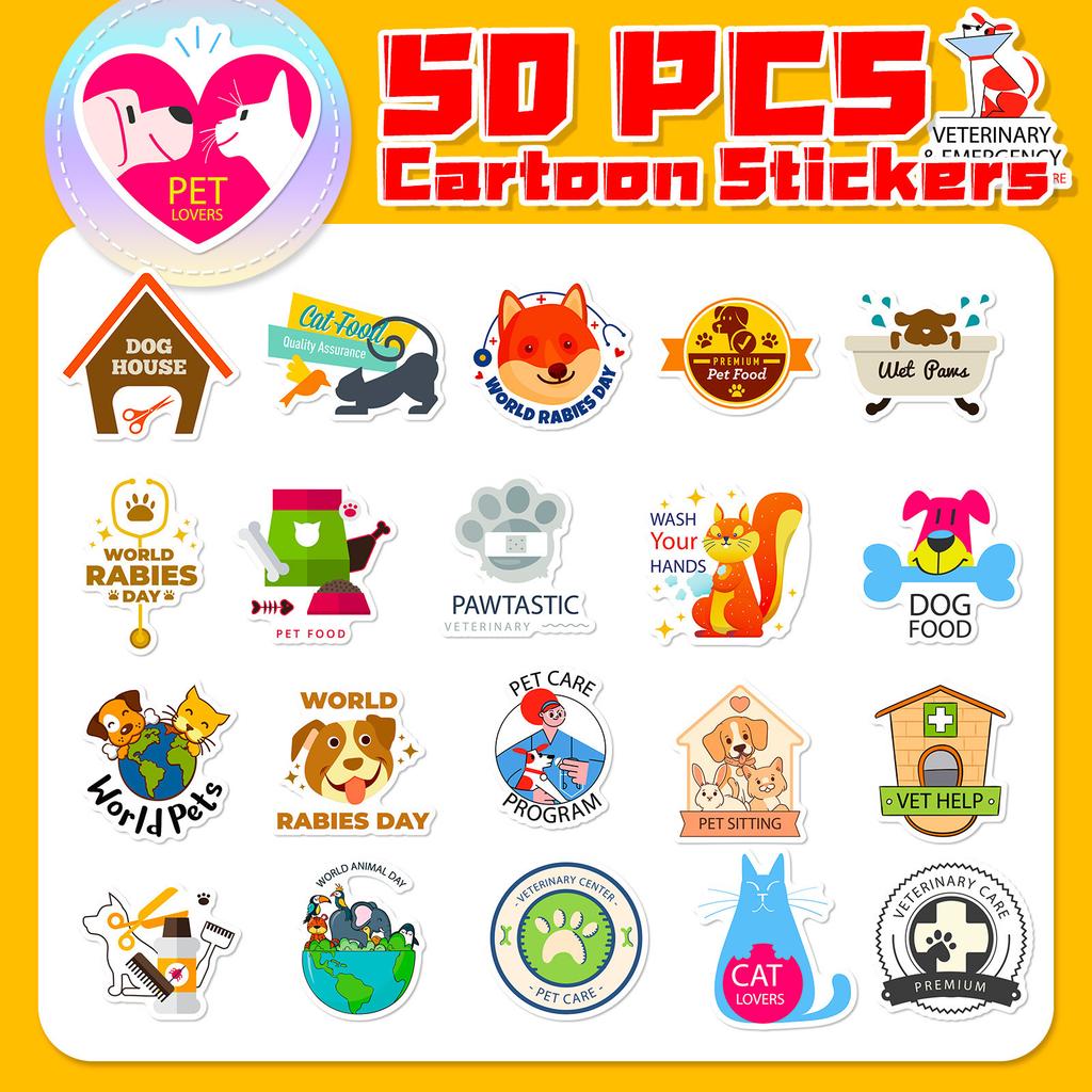 50 Cartoon Veterinary Doodle Stickers Personalized Decoration Pet Hospital Nursing Puppy Animal Protection Waterproof Stickers