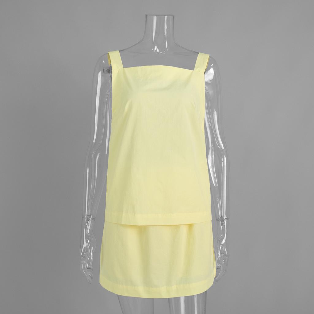 Camisole Short Skirt Set 2026 Summer Feminine Off-Shoulder Backless Top and Short Skirt