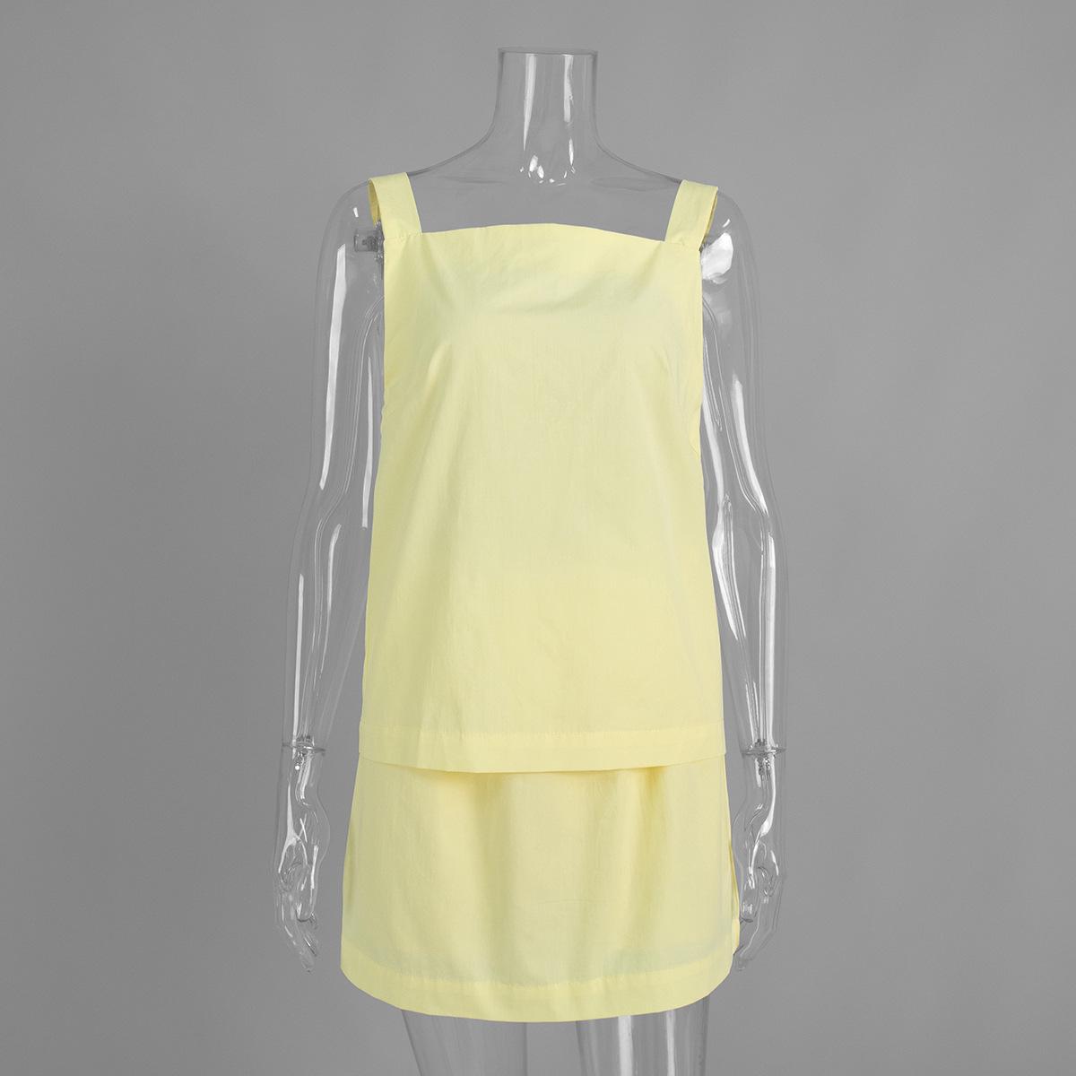 

Комплект из майки и короткой юбки 2026 Лето Женственный топ с открытыми плечами без спинки и короткая юбка S жёлтый