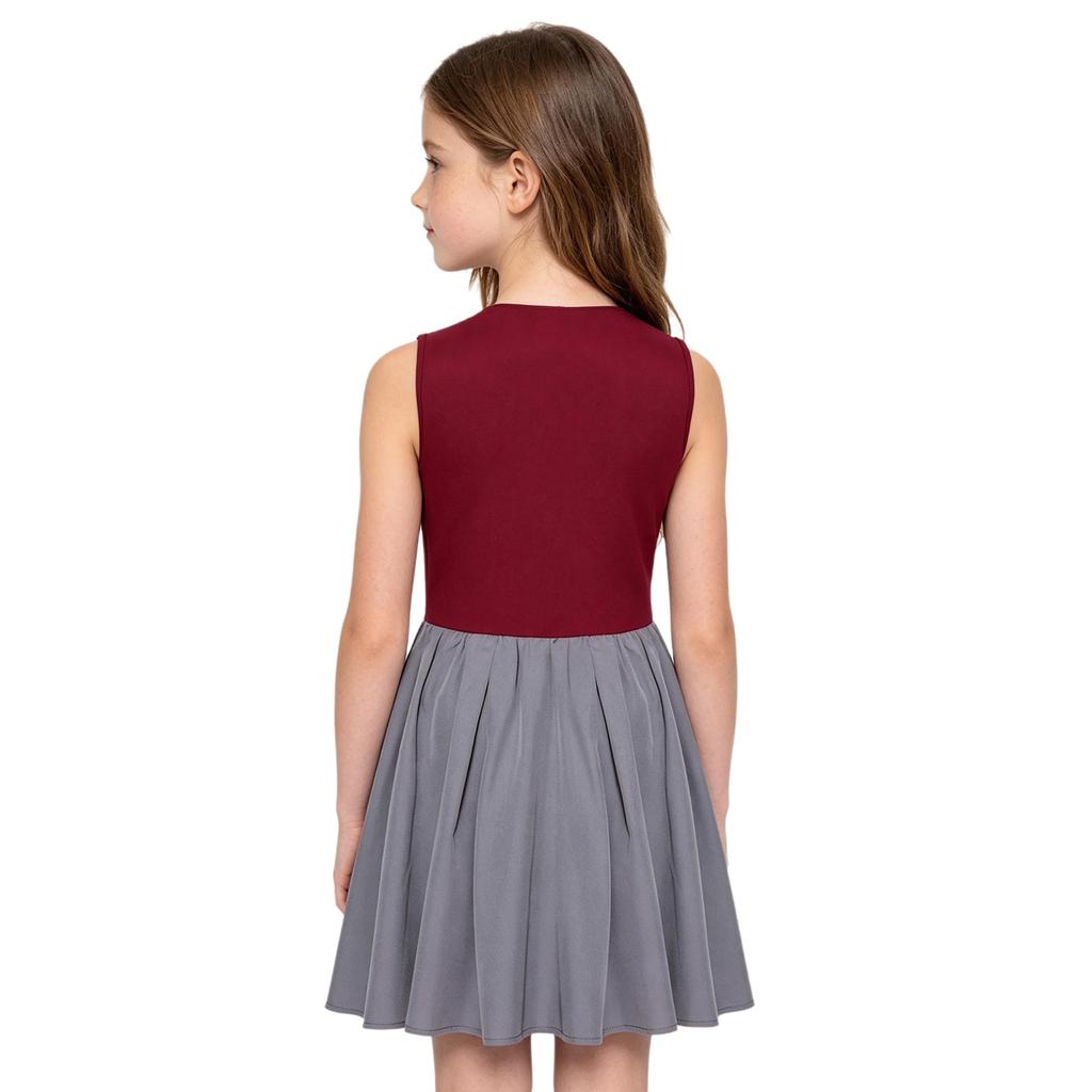 Sleeveless Ruffled Dress with Lapel Collar and Buttons Patch Decor Necktie for Girls Halloween Cosplay Themed Party Costume