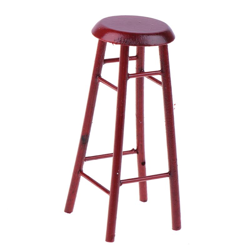 1:12 Dollhouse Miniature Wood High Footed Stool Bar Stool Model Accessories