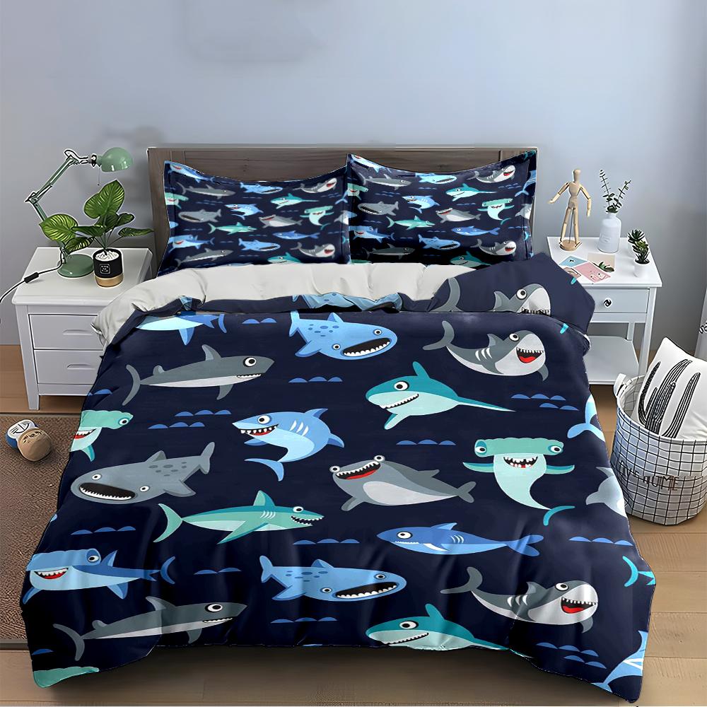 Shark Pattern Bedding Set Bedding set (1 duvet cover, 2 pillowcases, duvet not included)