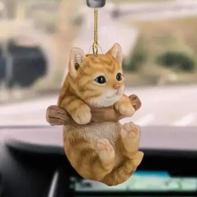 2D Cute Kitten Car Hanging Cament Puppy Dog Simulation Model Creative Car Interior Decor Animal Acrylic Pendant Kids Toy Gift