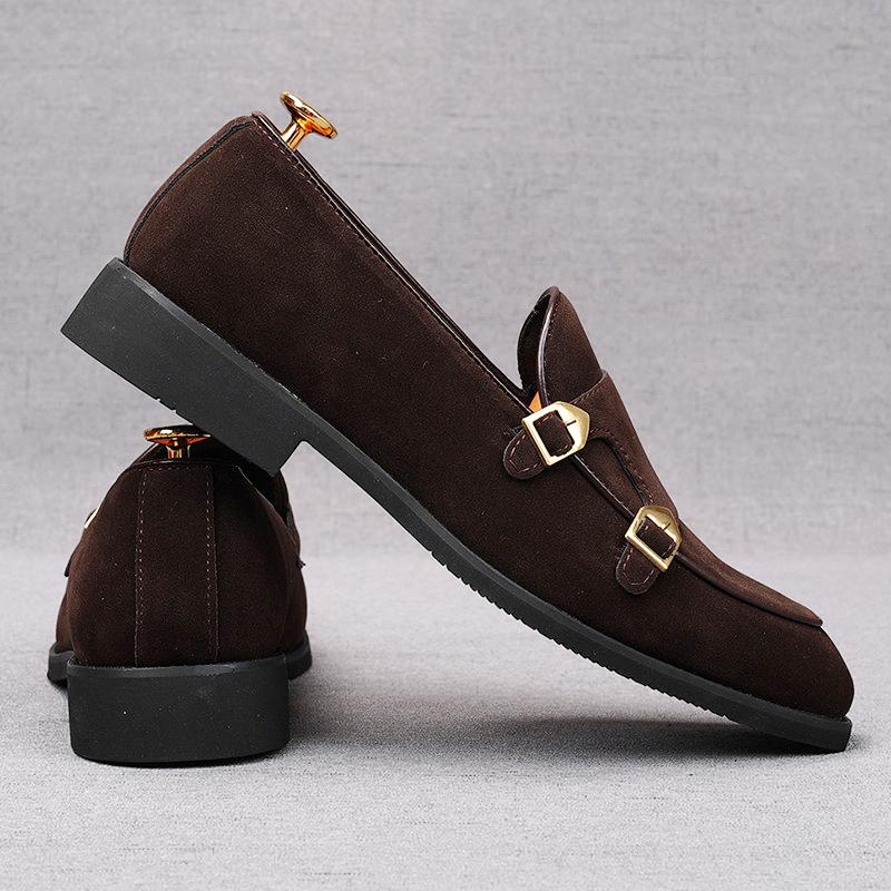 Fashion Fashion New Men's Pointed Toe Suede Leather Flats Shoes Male Designer Monk Strap Loafter Homecoming Wedding Dress Footwear