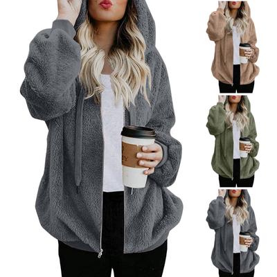Women Hooded Sweatshirt Coat Winter Warm Zipper Pockets Cotton Coat Outwear