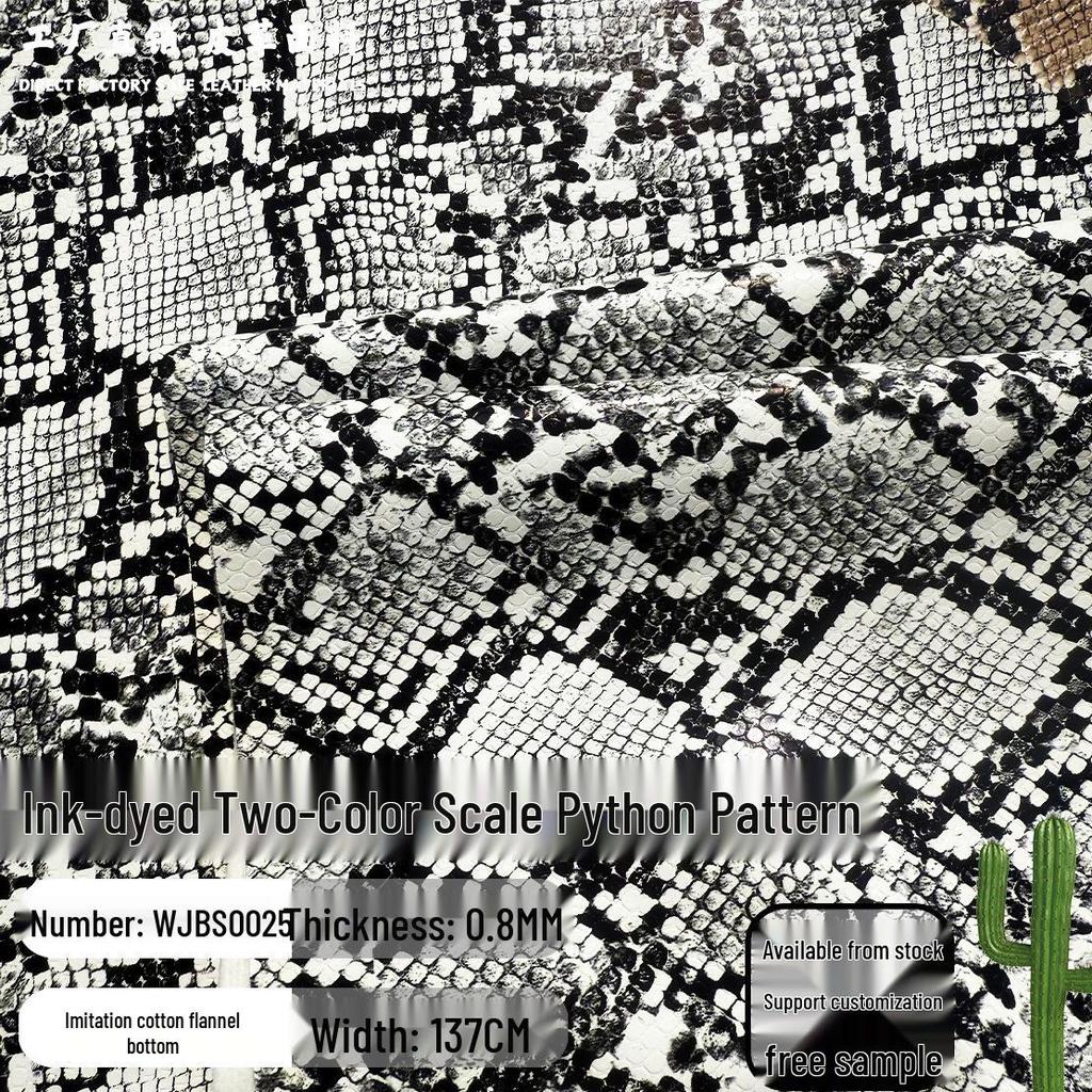 0.8MM Two-Tone Snake Skin Embossed Film Leather for Luggage, Bags, Shoes, and Outdoor Sports PU Materials.