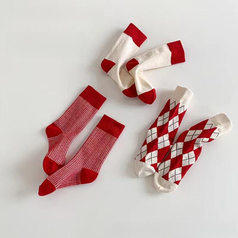 

Детские носки для девочек с символом года по зодиакальному календарю, осенне-зимние красные носки для девочек на Новый год, утолщенные носки до середины икры, носки с сердечками XL