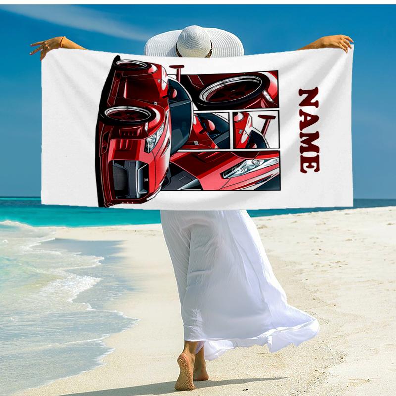 Custom Name Ultra-Soft Beach Towel with Racing Theme,Ideal for Pool - Camping, Diving - Perfect Travel Essential, Vibrant Beach Towel.