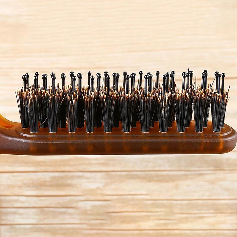Boar Bristle Hair Brush Amber Foldable Portable Comb, Pocket Collapsible Travel Massager and Styling Tool