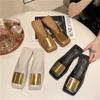 Fashion Women's Slippers Fashion Metal Buckle Mules for Women Flat Heels Square Toe Shallow Shoes Outdoor Slides Female Casual Sandals