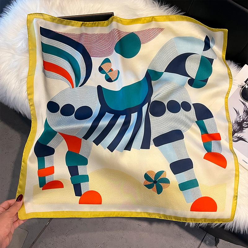 New 71 * 71cm Korean Version Small Square Scarf Women's Silk Scarf Spring and Summer Thin Sunscreen Scarf Neck Protection Bag Headband Versatile