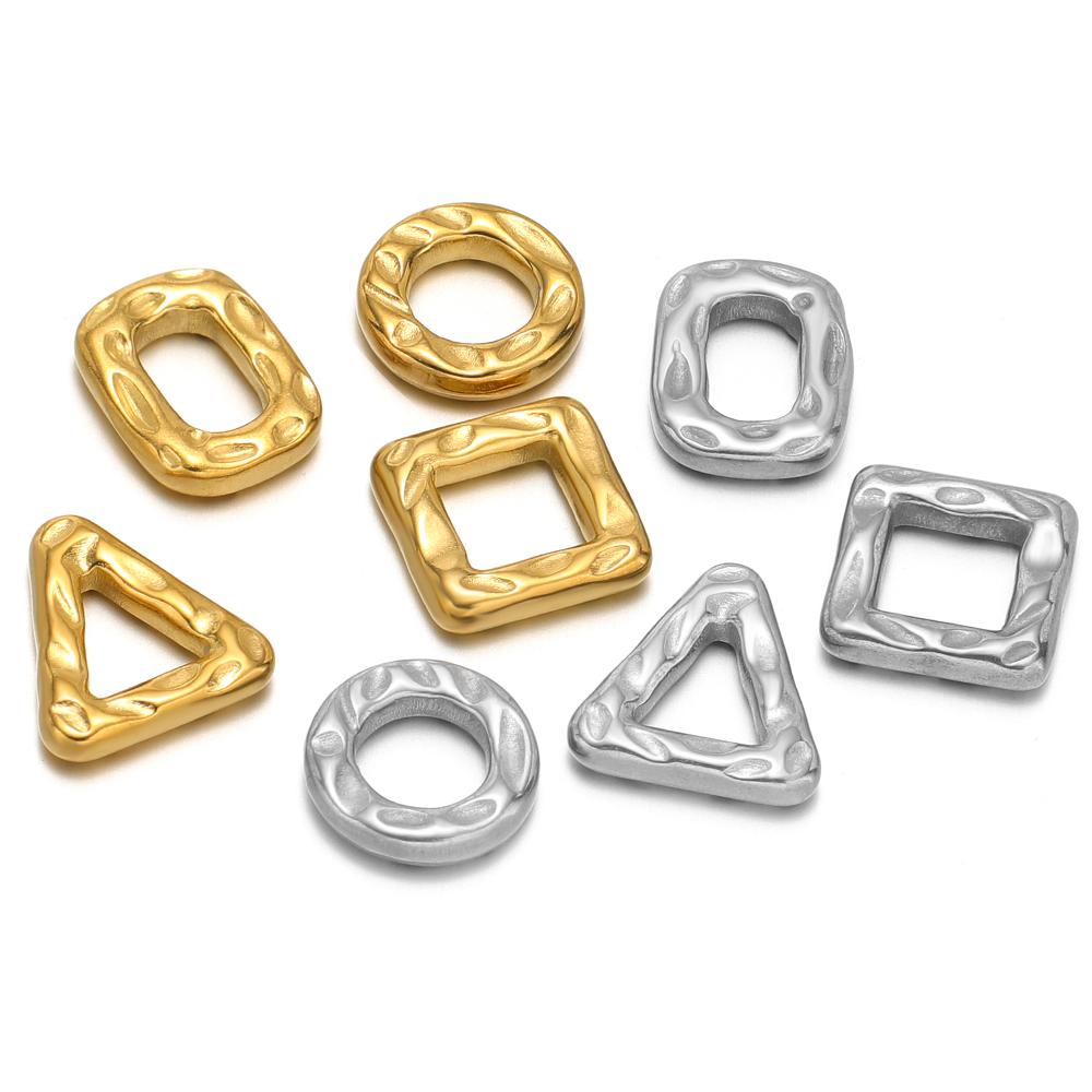 10pcs Stainless Steel Hollow Square Round Triangle Charms Texture Connectors for DIY Jewelry Findings Necklace Earrings Supplies