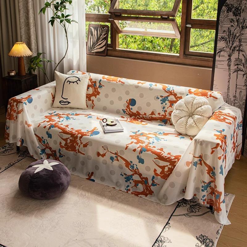 Chińskie Malarstwo Tuszem Wiatr Jedwab Lodowy Ręcznik na Sofę Letni Pokrowiec na Sofę Pokrowiec Przeciwkurzowy Poduszka na Siedzisko na Lato Jednoczęściowa Tkanina Pokrowca na Sofę