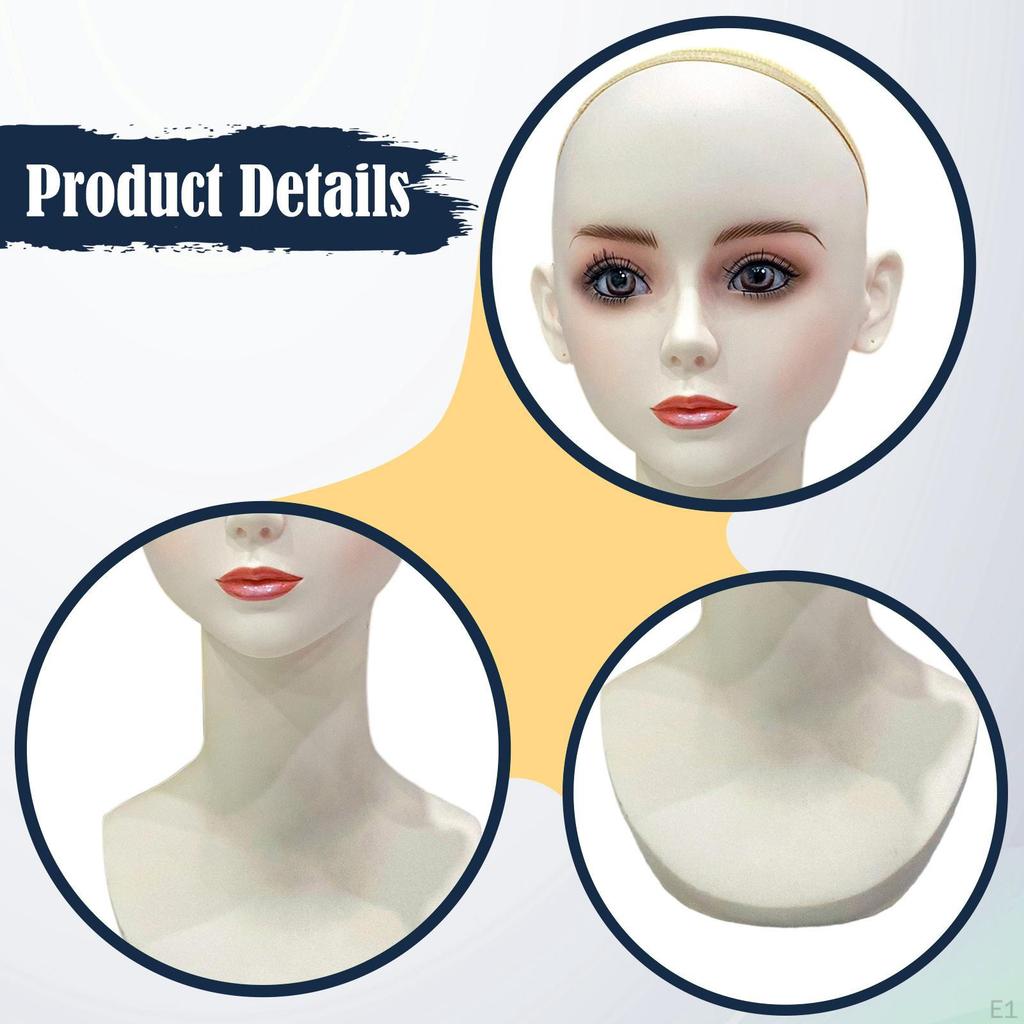 Female Mannequin Head PVC Bust Dummy Realistic with Ears Upper Body Display Stand Manikin for