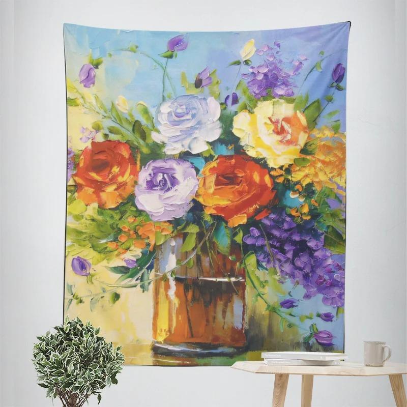 Oil Painting Potted Flowers Decorative Tapestry Home Wall Decoration Office Living Room Tapestry