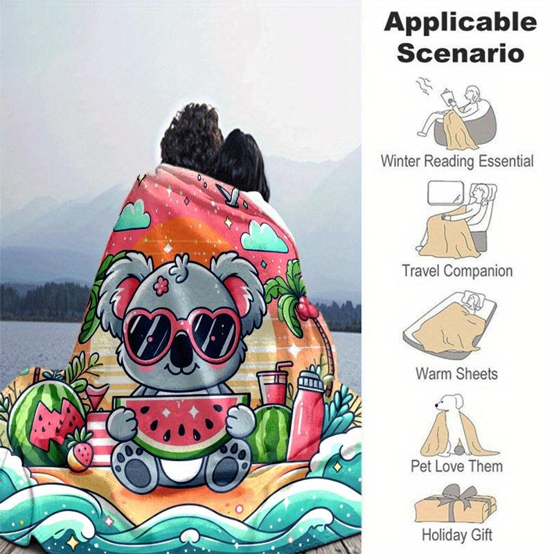 1pc Cute Animals Printing Lightweight Flannel Blanket, Comfortable and Warm Blanket, for Camping Sofa Bed and Couch Office, In All Seasons
