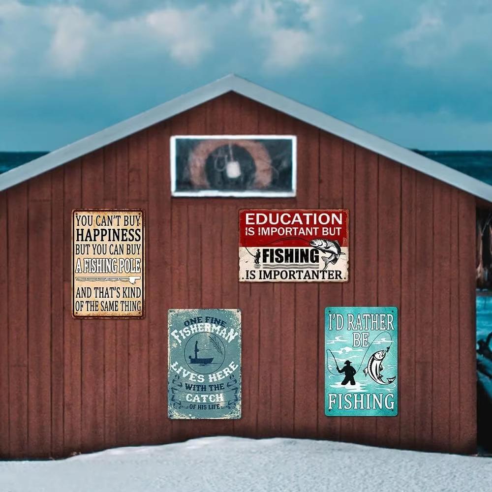 Fishing Wall Decor Rustic Cabin Hunting Fishing Signs Lake House Kitchen Fish Art Freshwater Game Fish Tin Sign Outdoor Decor