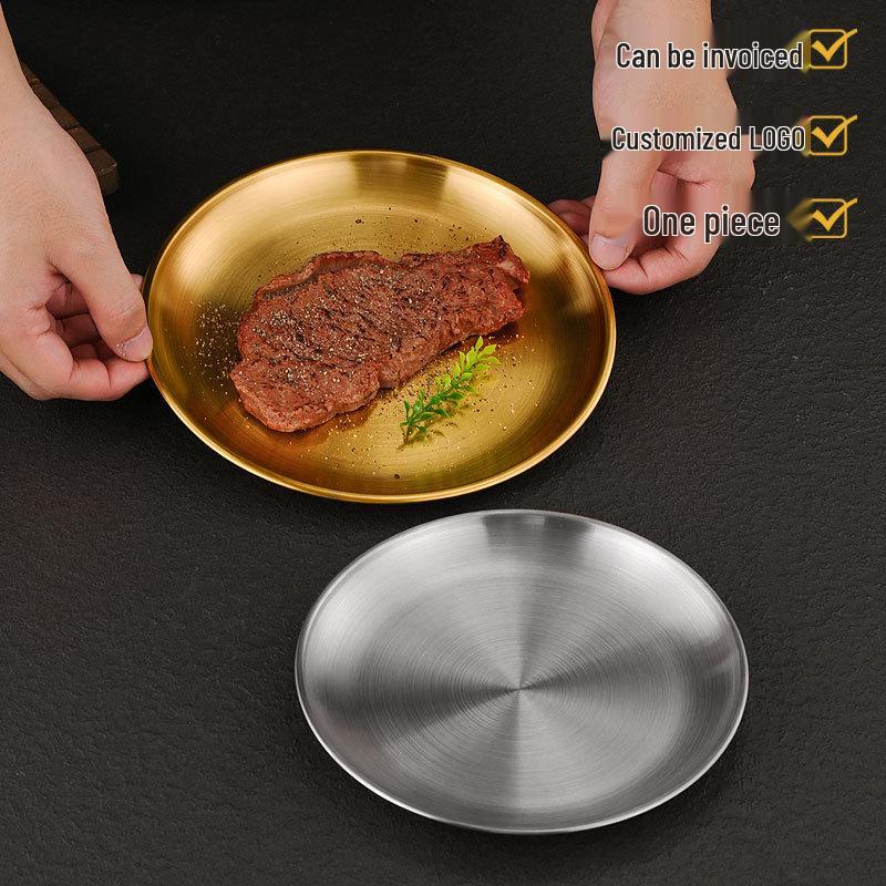 Korean-Style Stainless Steel Gold Round Plate for BBQ, Fruit, Snack, or Side Dish
