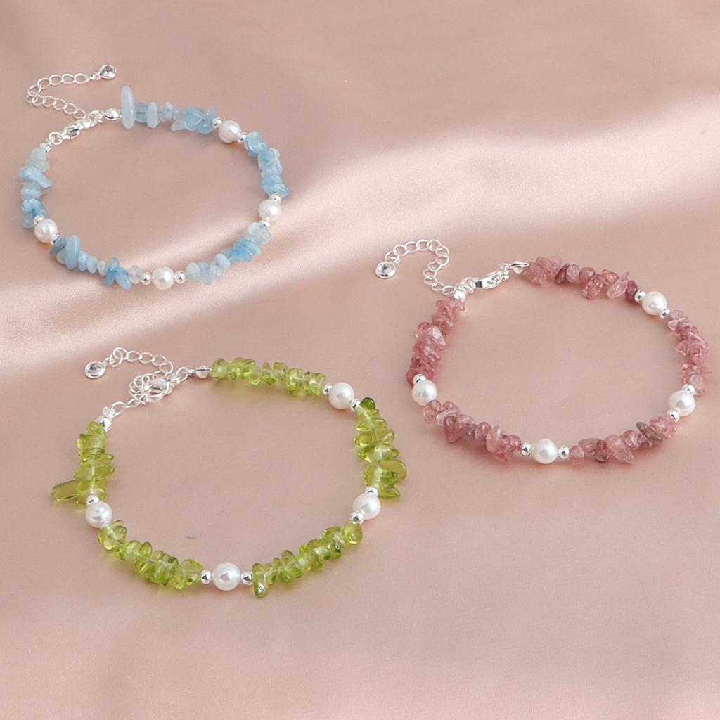 Europäischer und amerikanischer Strandurlaub Stil Aquamarin Olivgrün Kies Splice Natürliches Süßwasserperlenarmband Frisch und Süß