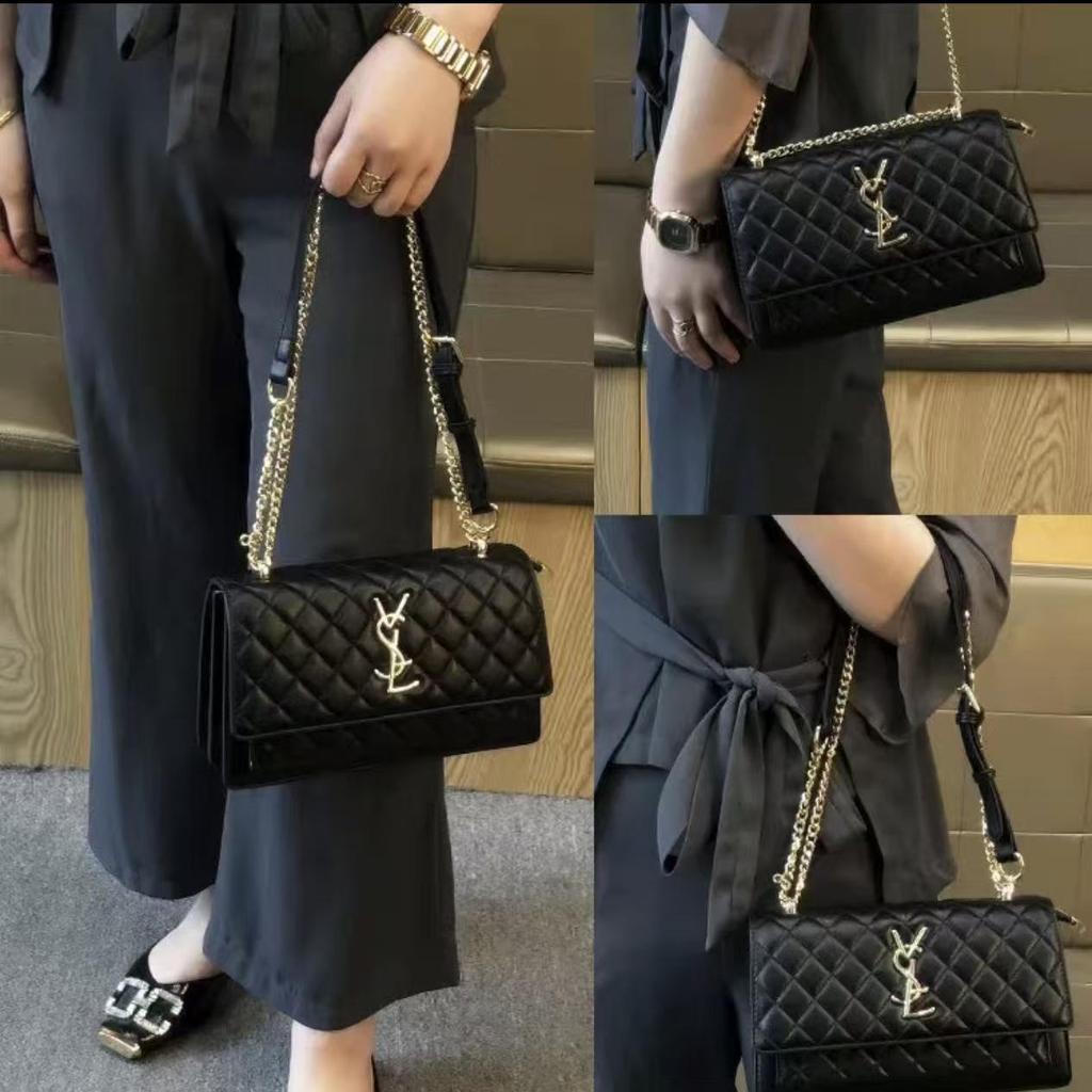 Lambskin Diamond Pattern Accordion Crossbody Chain Bag