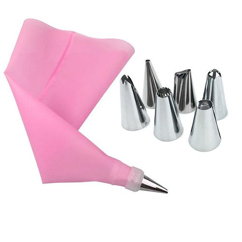 ATUCOHO Sac à Poche in Silicone per Glassa e Panna da Pasticceria Set da 6 Ugelli in Acciaio Inossidabile Set di Ugelli Decorativi per Torte Fai da Te Accessori da Cucina