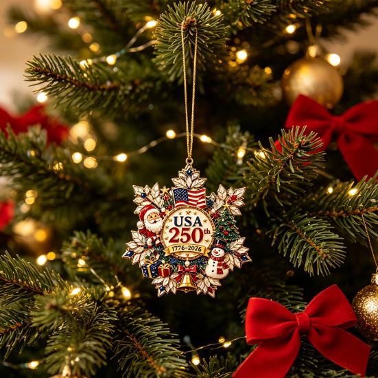 Thoughtful Gifts for Family Friends Christmas Acrylic Hanging Ornament, Double Side Printed 250th Anniversary Pendant Holiday Home Decor Tree, 2D Flat