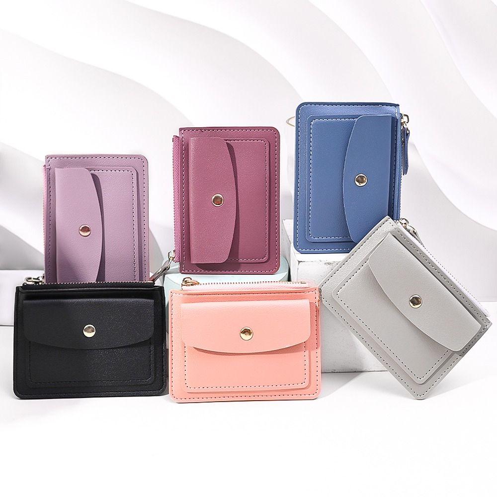 Multifunctional Leather Coin Purse Small Short Credit Card Holder Simple Zipper Short Wallet  Girls