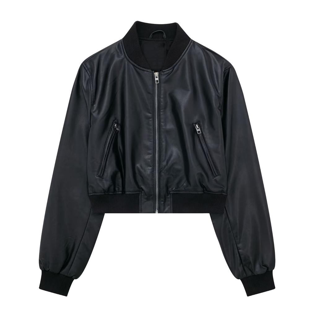 Women's Fashion Casual Short Faux Leather Jacket