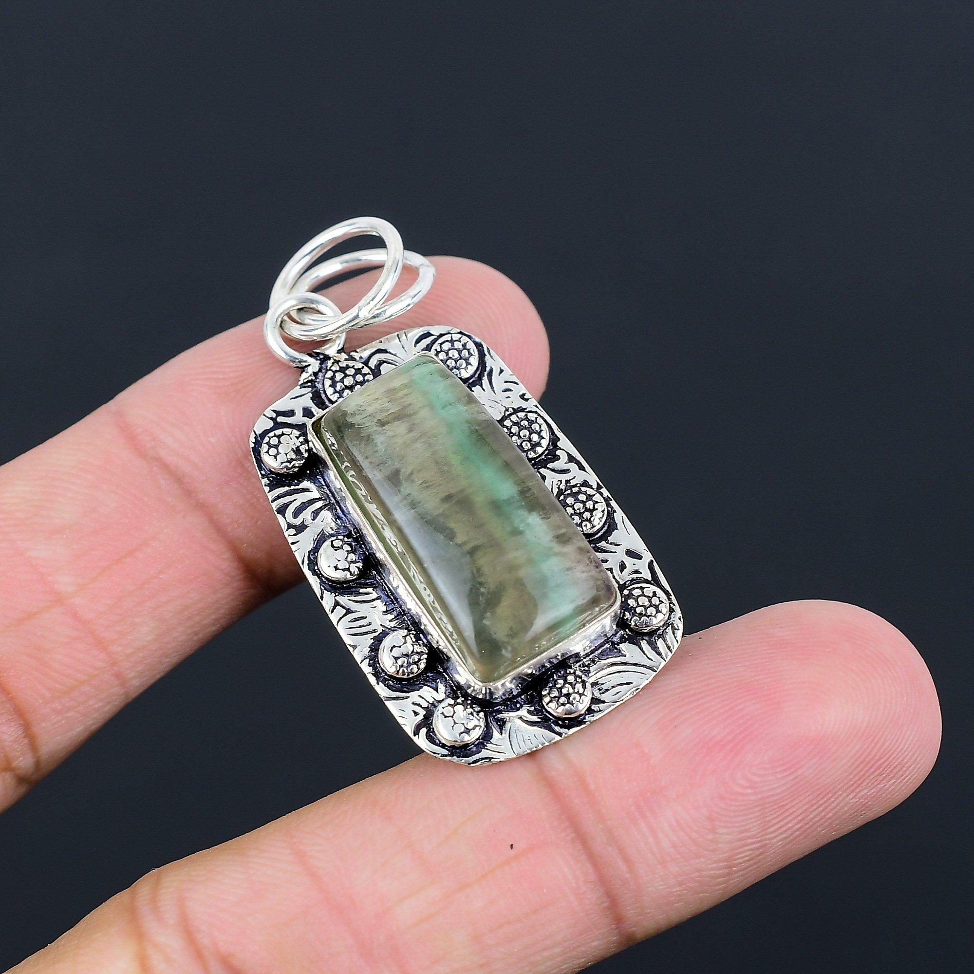Friendship Day Sale 925 Sterling Silver Green Fluorite Stone Wedding New Pendant