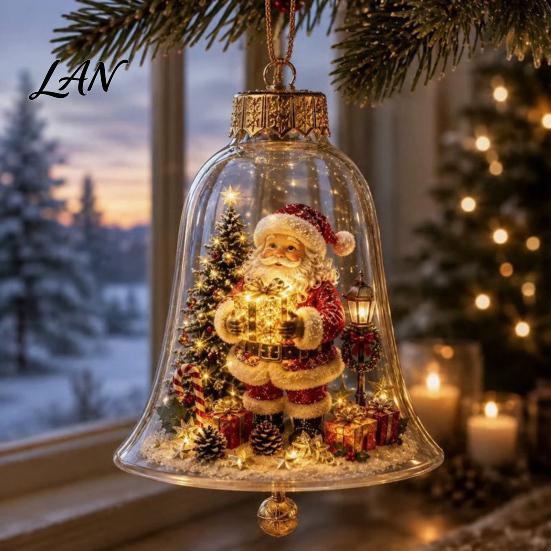Layered Christmas Tree Ornament Sets 3D Bell Ornament, Winter Scene Clear Decoration with Santa Holiday Home Atmosphere Enhancements Snowman Reindeer