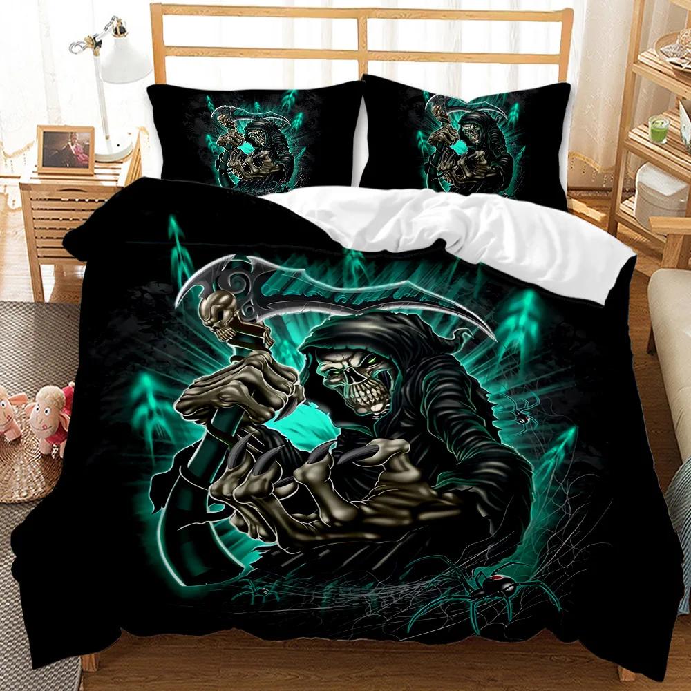 Döskalle Påslakanset Spelgud Sängkläder Poker Skelett Tonåringar Vuxna Döskalle Dubbel Queen King Size Polyester Täcke Överdrag